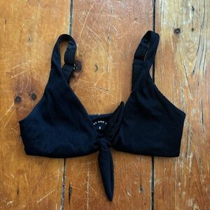 Kitty and Vibe Black Ribbed Tie Front Bikini